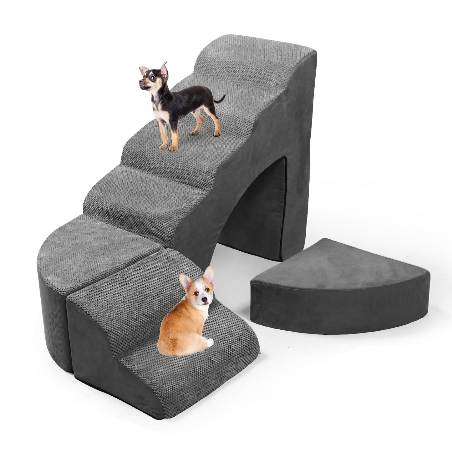 LitaiL Dog Stairs 74cm Tall for Boxspring Bed, Adjustable to Fit Each Side of Bed End, Multi-purpose Dog Ramp for Bed | Couch | Sofa, Non-slip Pet Stairs made of Foam for Dogs, Cats (Gray)