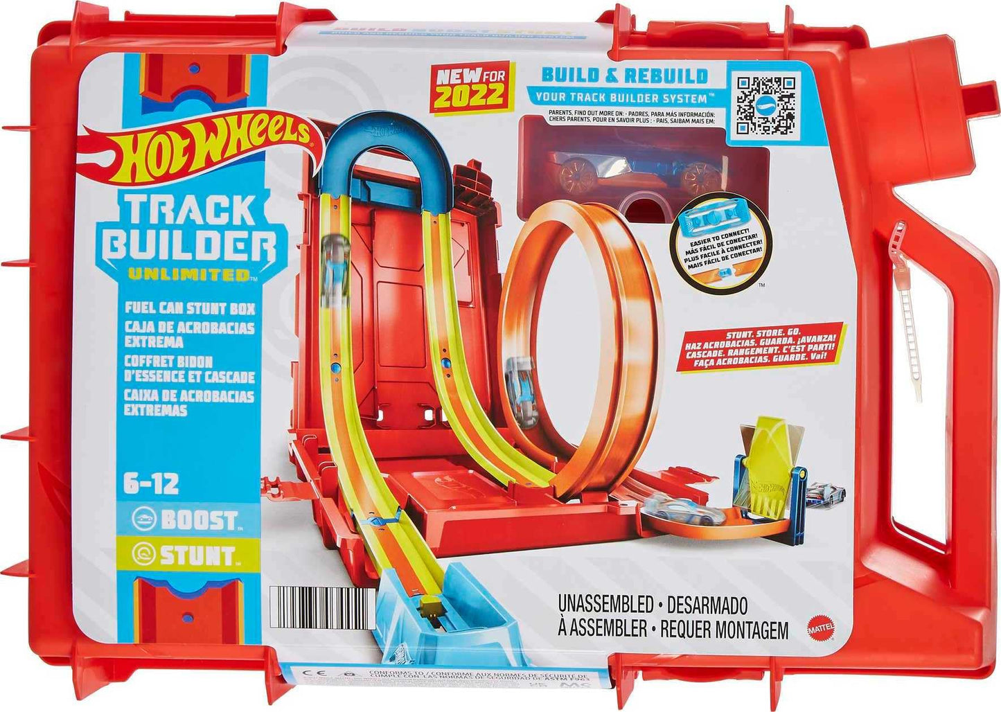 Hot Wheels Race Track Gas Can, stunt and race action for toy cars, with looping track, storage box, car toy, toys for 6 years and older, HDX78.