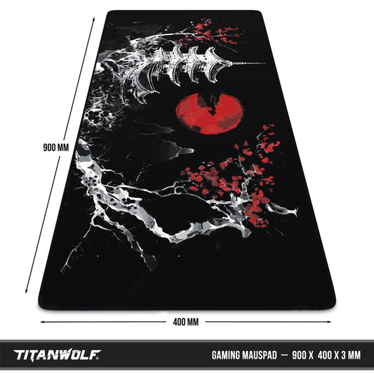TITANWOLF - XXL Speed Gaming Mousepad 900 x 400mm - XXL Mousepad - Desk Pad Large Size - Improved Precision and Speed - Japan Ink Painting Black
