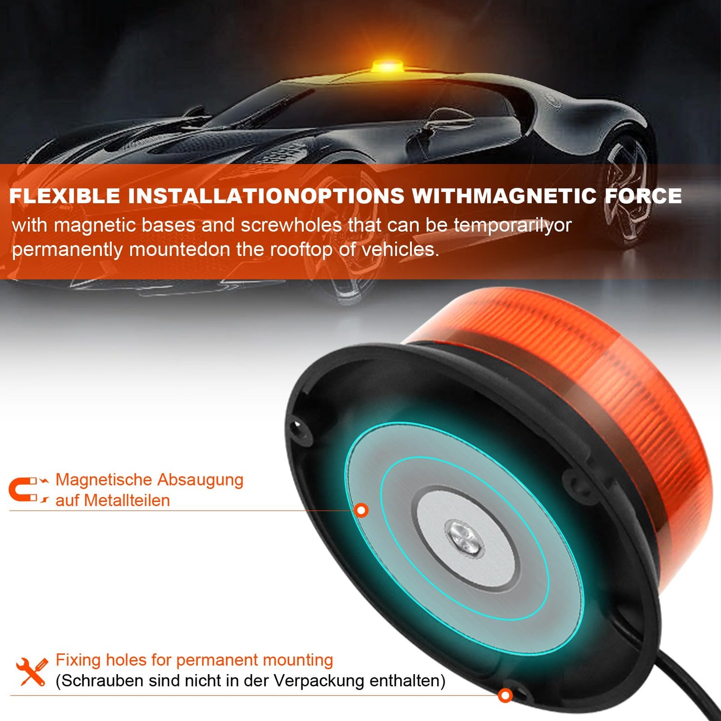AnTom 360 beacon 9 flash modes 12V 24V Yellow Warning light LED magnet with 3 meters cable for car truck tractor golf cart SUV