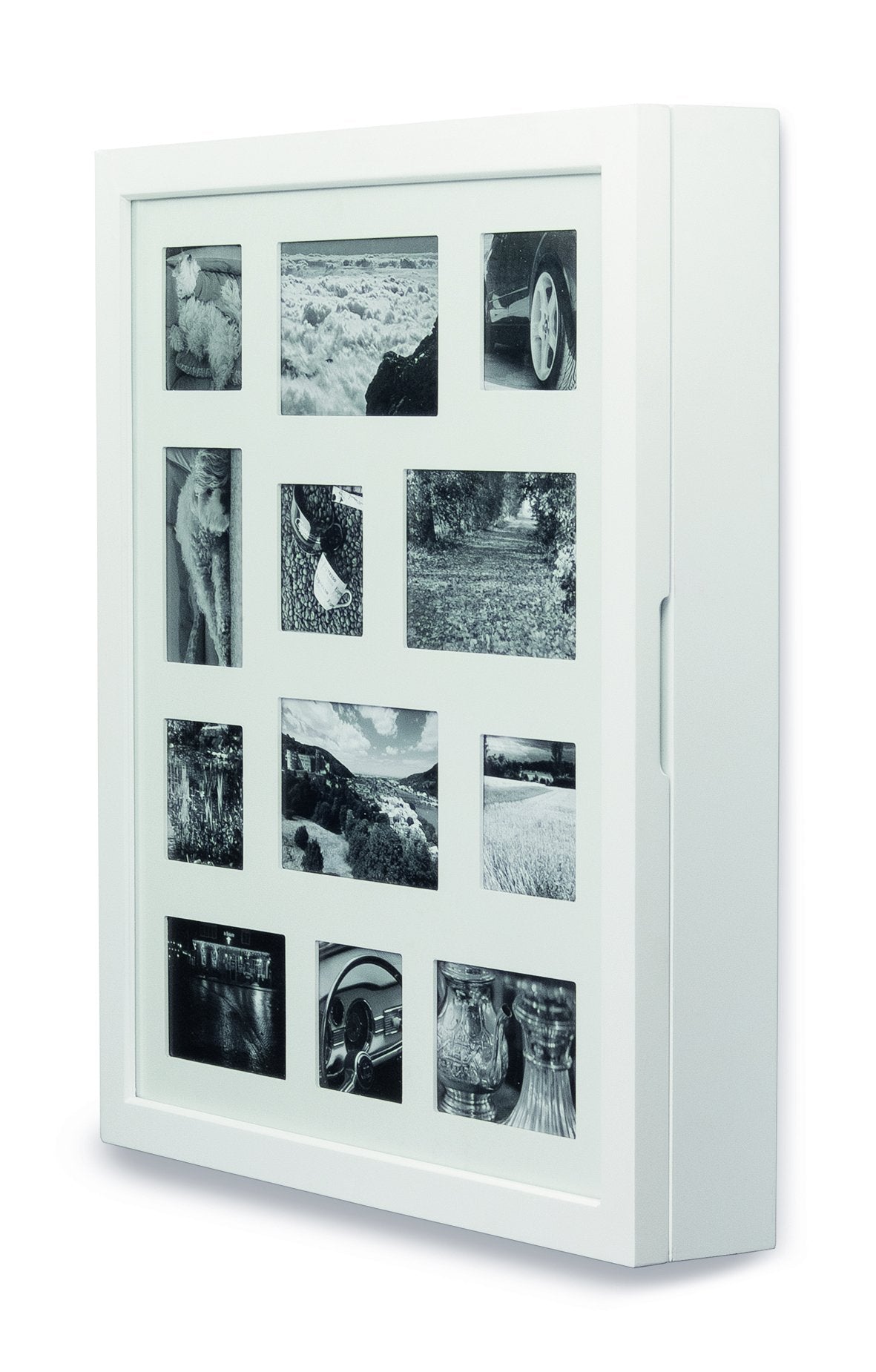 Jewelry cabinet, white with picture frame front for 12 photos made of FSC® certified wood.