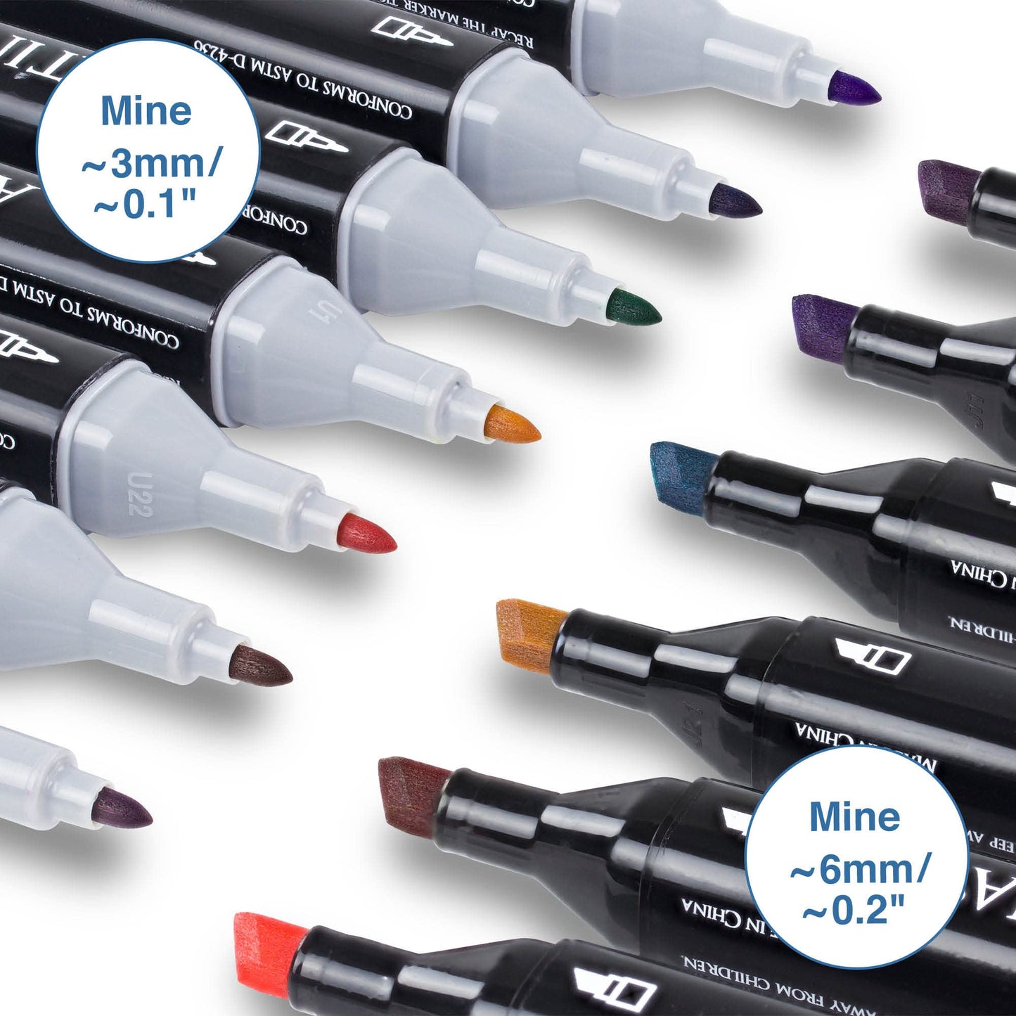 Artina 80pc Marker Set Markilo MD with 3mm & 6mm tips - waterproof permanent markers with intense & highly pigmented colors, felt tip set with 2 tips for scrapbooking, bullet journaling, manga.