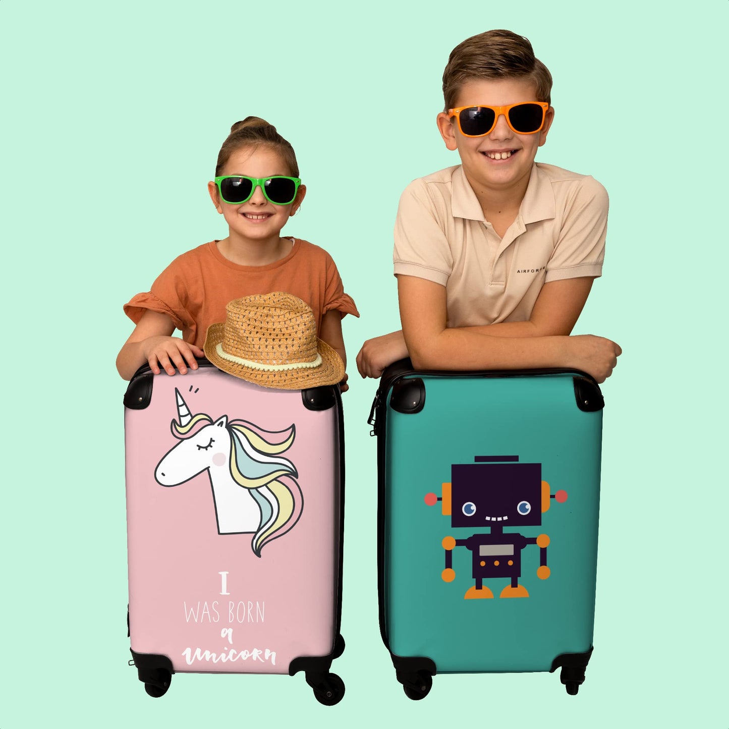 NoBoringSuitcases.com® Carry-On Suitcase for Kids - Girls' Suitcase, Travel Suitcase for Kids, Lightweight, 4 Wheels, with Unicorn Design, Combination Lock, UV-Resistant, 55cm-35cm-20cm