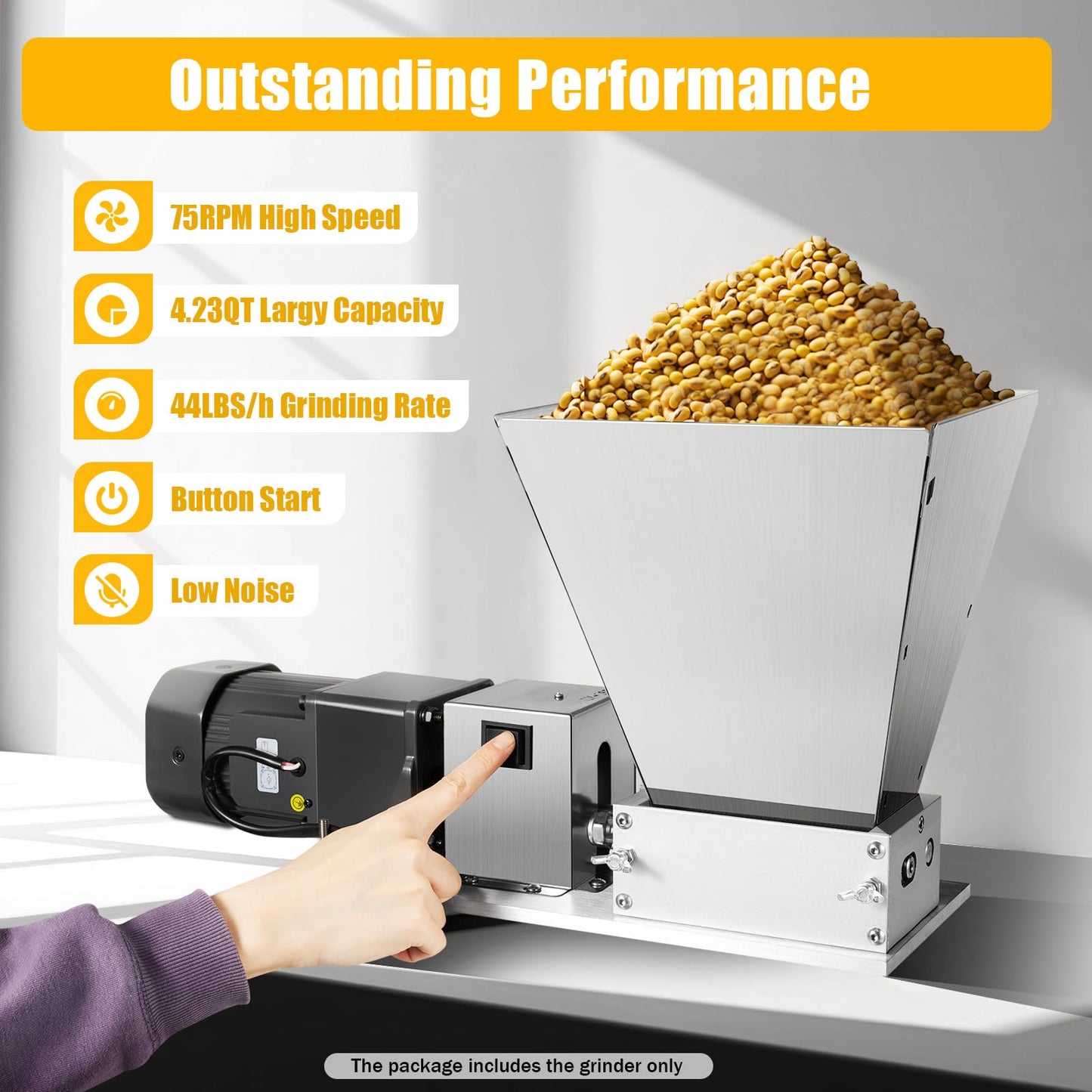 Grain mill, 220V Electric feed mill with Hopper Stainless Steel Malt mill Grain mill Kitchen machine Grain Grinder Home brewer for Grinding Barley Wheat