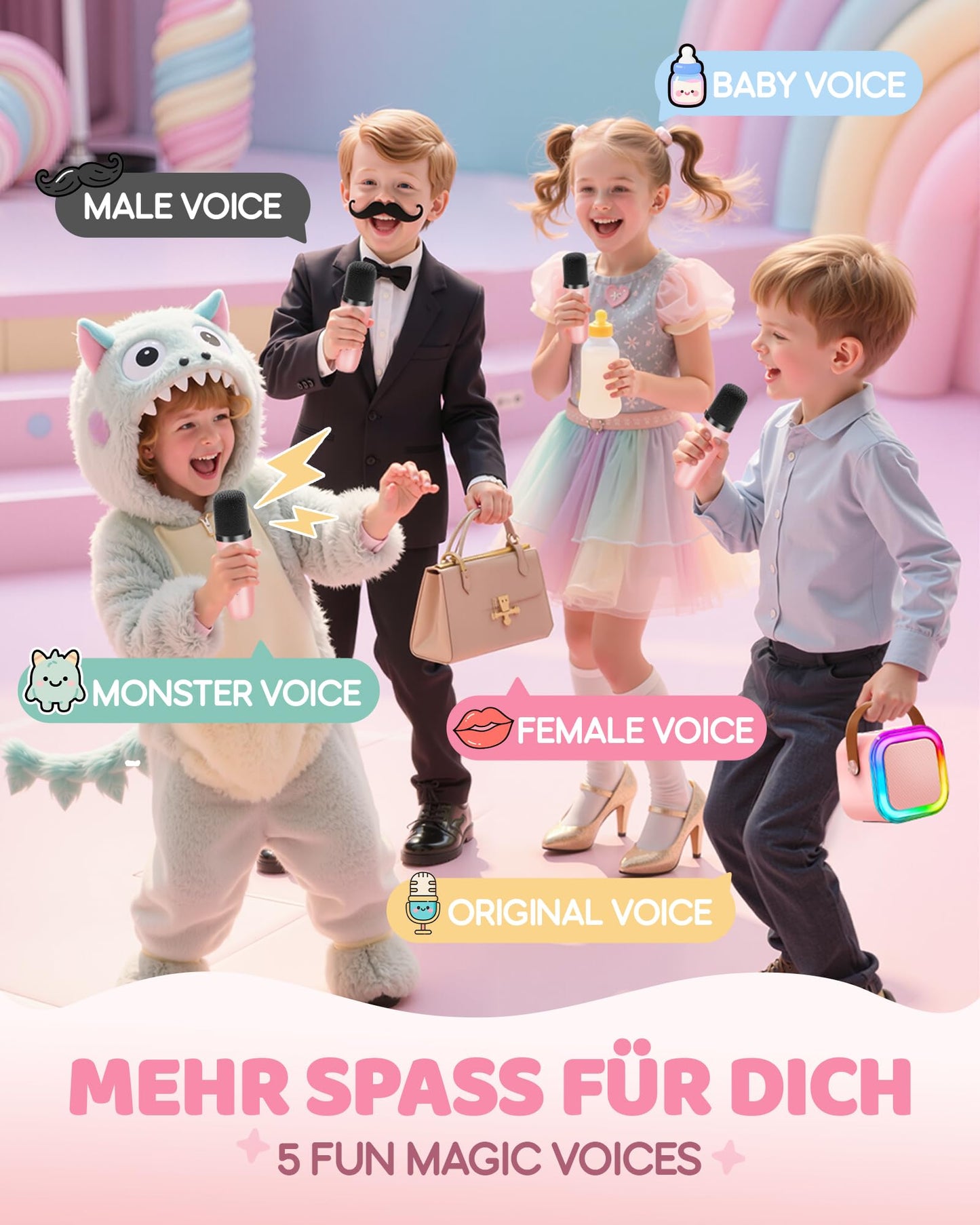 Karaoke machine for kids, gift for girls 3-12 years, karaoke kids toy for girls 3-12 years, karaoke machine with 2 karaoke microphones for kids, pink