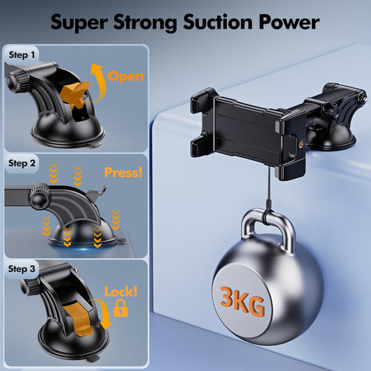 OHLPRO Tablet Holder for Car Dashboard & Windshield,360° Rotating iPad Car Mount, Strong Suction Cup Tablet Holder compatible with 5-13" Phones, iPads, and more.