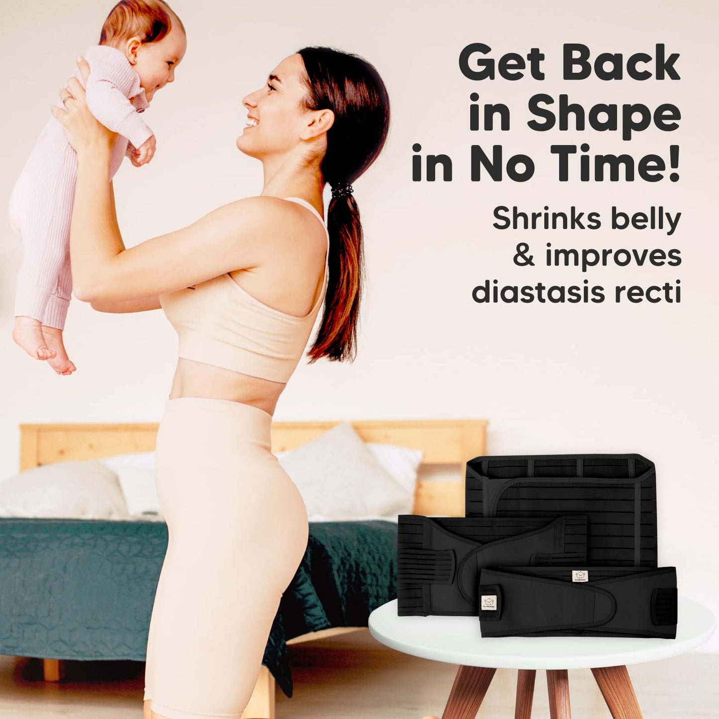 KeaBabies Revive 3 in 1 Postpartum Belt for Women - Belly Wrap After Birth C-Section, Recovery Belt After Birth, Belly Band After Birth, Pregnancy Belly Wrap (Midnight Black, M/L)