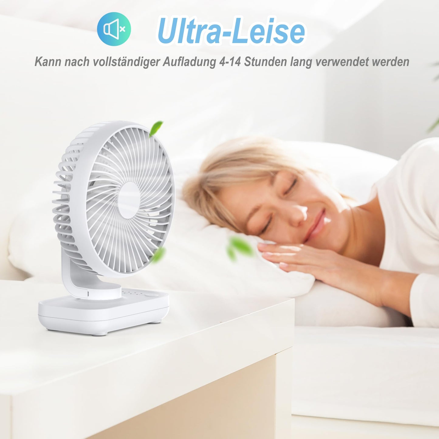 Joneytech Mini Fan Quiet, USB 4000mAh Battery Small Desk Fan, 4 Speeds for Desk, Home, Picnics, and Office - Portable table fan