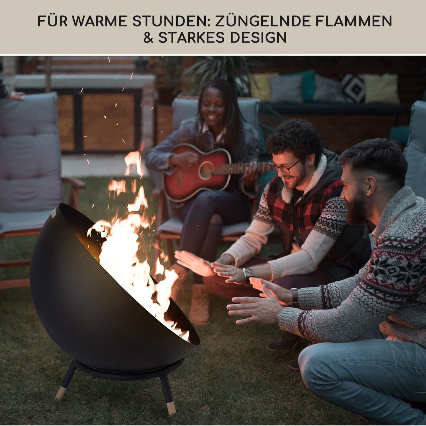 Blumfeldt Fire Pit, outdoor fire pit with 3-leg stand, tiltable fire bowls for garden & balcony, camping fire pit large, weatherproof garden fire pit, fire bowls 50x75x50 cm