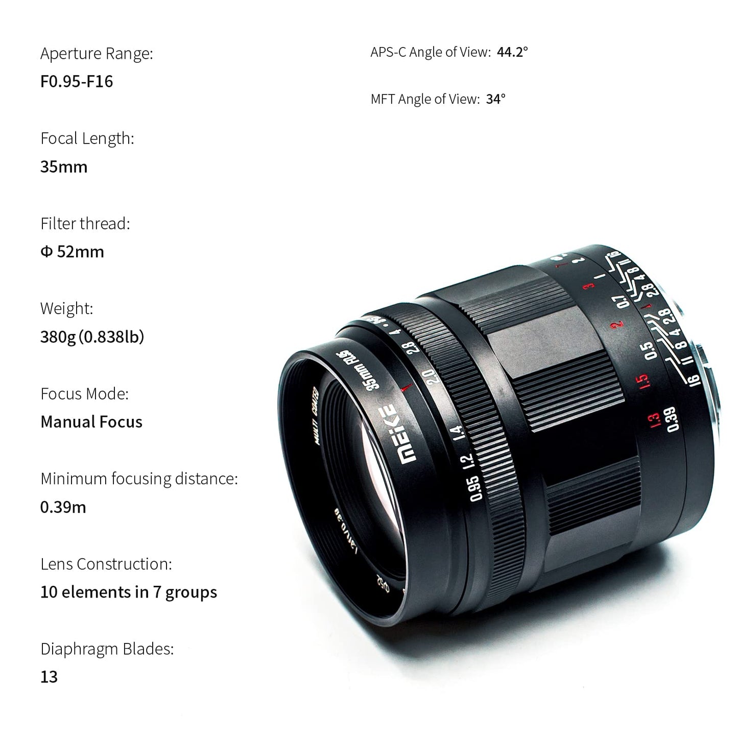 Meike 35mm f0.95 large aperture manual focus prime lens, compatible with Sony E-Mount mirrorless cameras NEX 3 3N NEX 5R NEX 6 7 A6600 A6400 A5000 A5100 A6000 A6100 A6300 A6500 A300.