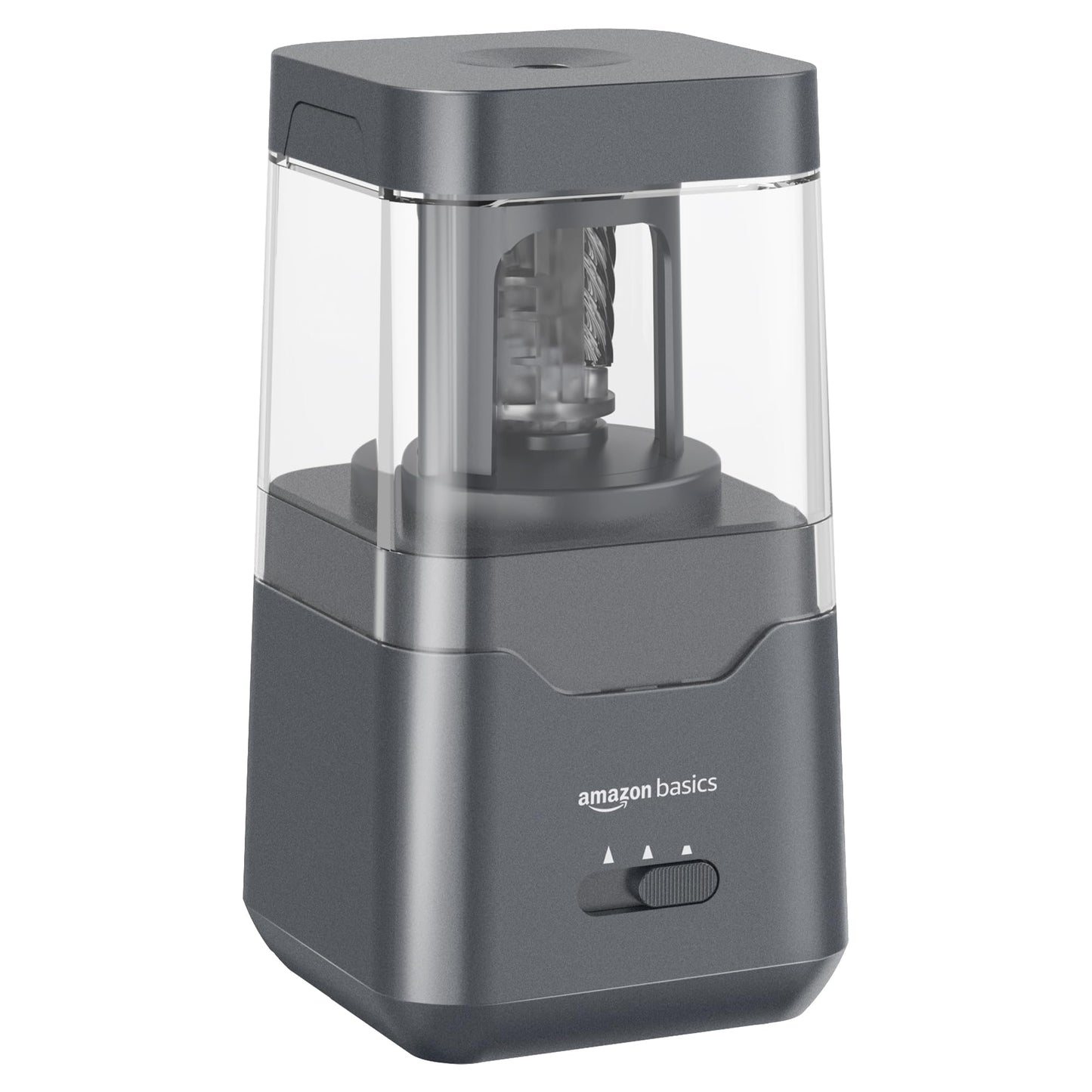Amazon Basics Portable Electric Pencil Sharpener, spiral blade, automatic stop, battery/USB-powered, Black, 7.1 x 7.1 x 13.46 cm