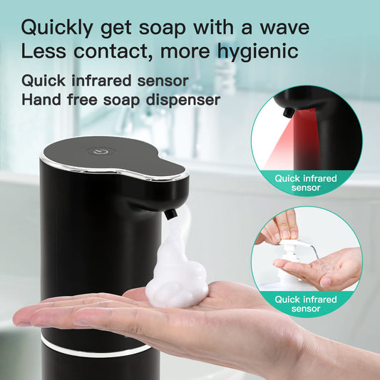 Automatic foam wall-mounted soap dispenser with sensor - LAOPAO Electric soap dispenser with induction infrared set and USB charging IPX5 waterproof, motion sensor for kitchen & bathroom (Black)
