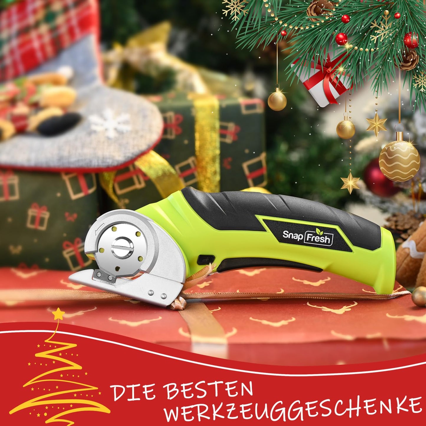 SnapFresh Cardboard Cutter Electric Scissors 4V Cordless Rotary Cutter Universal Cutter Rotation Cutter - 2 Self-sharpening Blades - for Paper, Cardboard, Carpet, Leather, Felt, Plastic