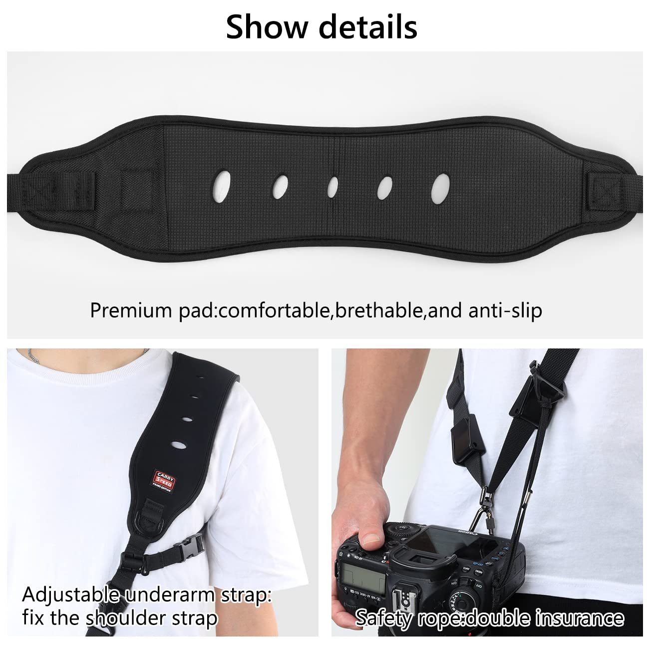 Airminti Camera Shoulder Strap and Hand Strap Set, secondary protection, adjustable, quick release, neoprene, black, camera strap for camera, camcorder with 1/4 inch tripod thread.