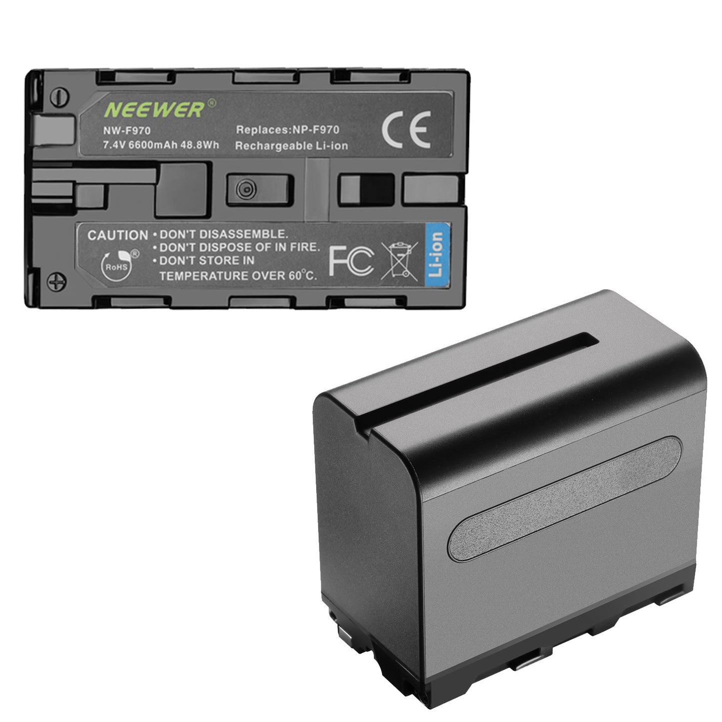 NEEWER 2-pack 6600mAh Li-ion replacement battery with USB charger, compatible with Sony NP-F970 F960 F950 F770 F750 F570 F550, Handycams and NEEWER LED light, monitor, motorized slider.