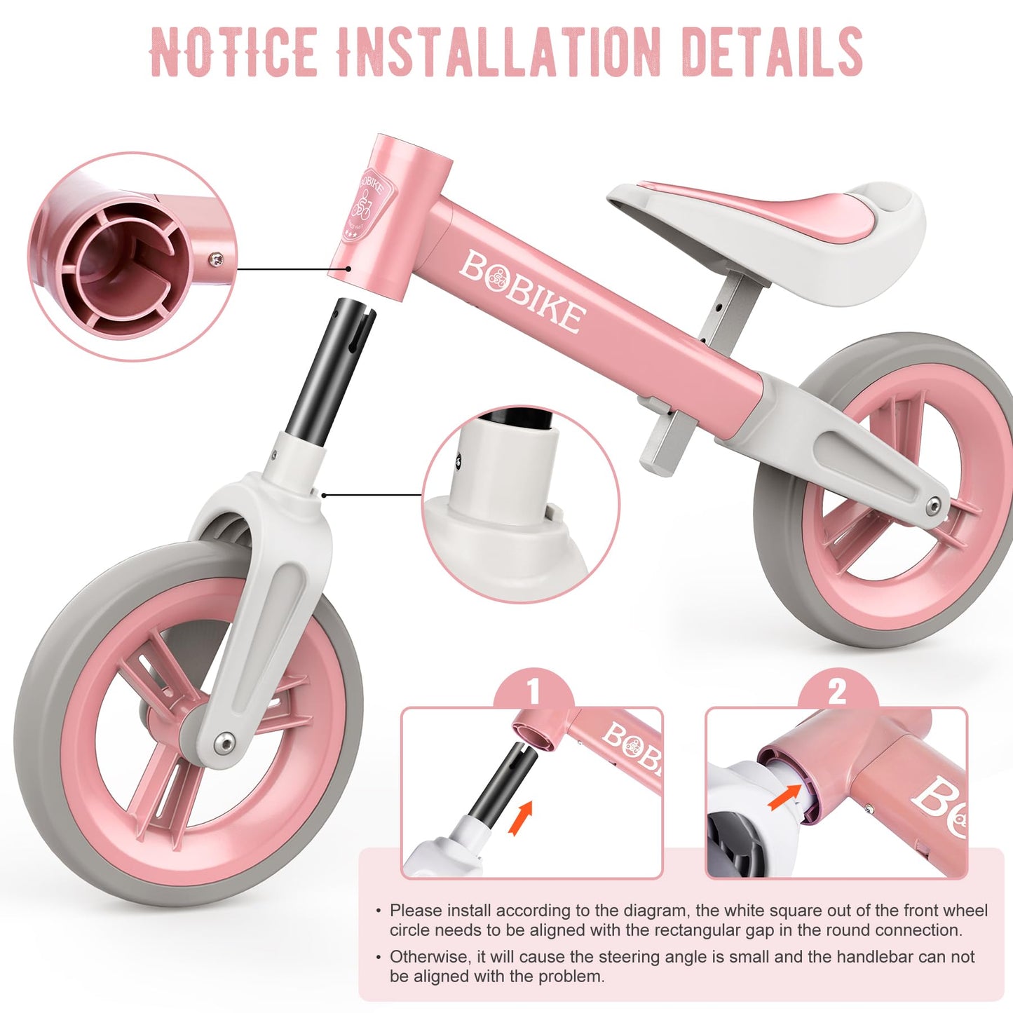 MHCYLION balance bike for 1.5-4 year olds up to 25kg, adjustable handlebar and seat height, handlebar lock, ultralight kids' balance bike for boys and girls (pink)