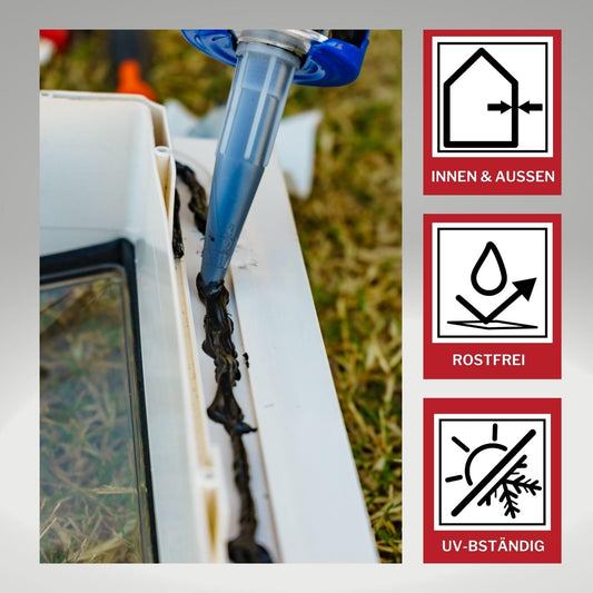 3x build body adhesive assembly adhesive sealant for car motorhome interior + exterior UV resistant adhesion on all surfaces body adhesive caravan sealant 290ml cartridge black