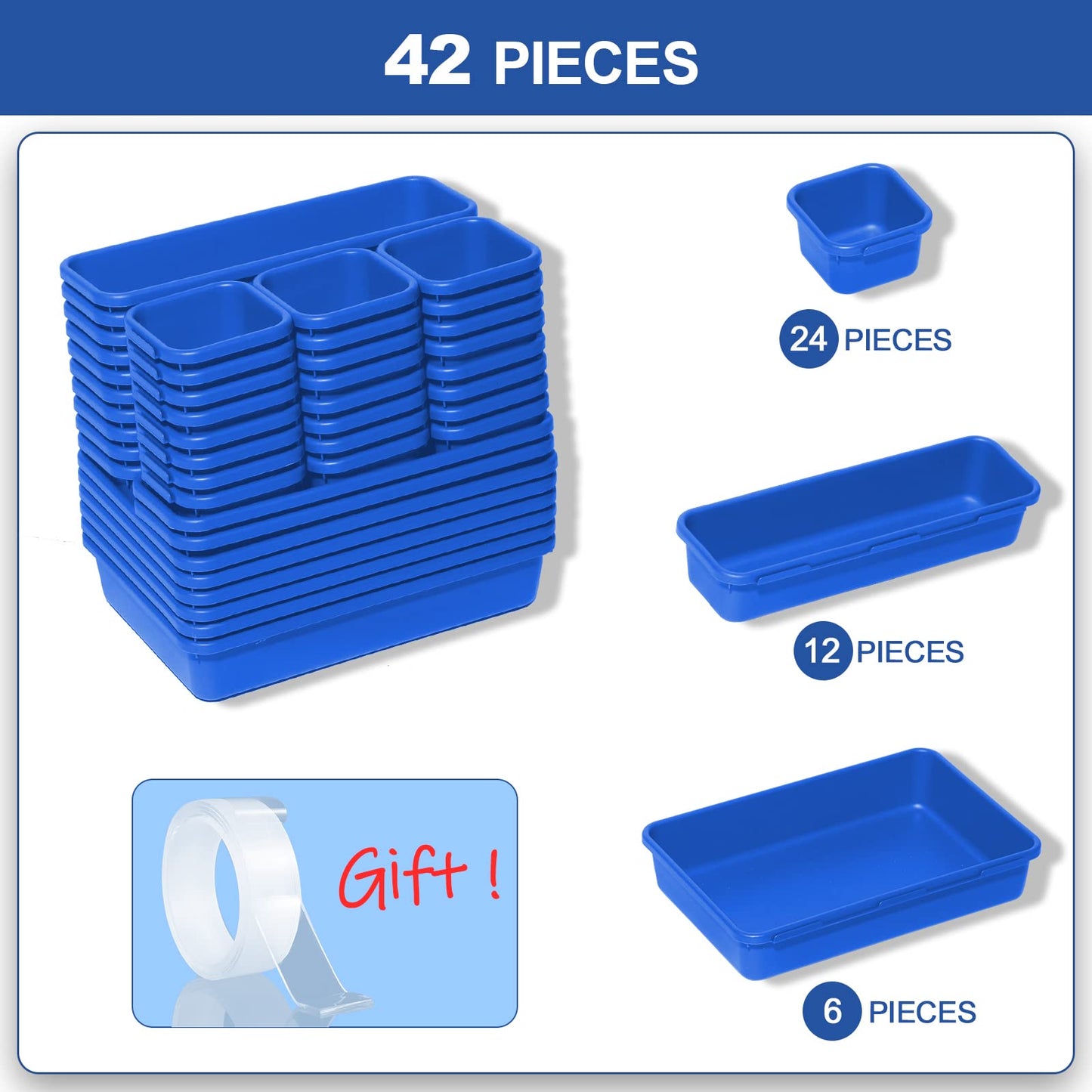 Haobin desk drawer organizer, interlocking, blue