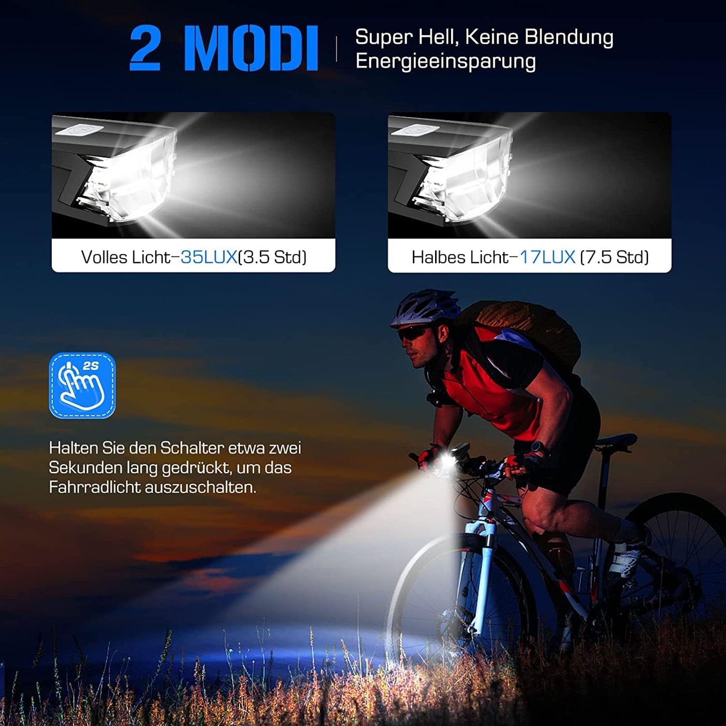 LED bike light set, StVZO bike light USB rechargeable, waterproof bike lighting front and rear set with headlights & taillight, bike light for kids and adults.
