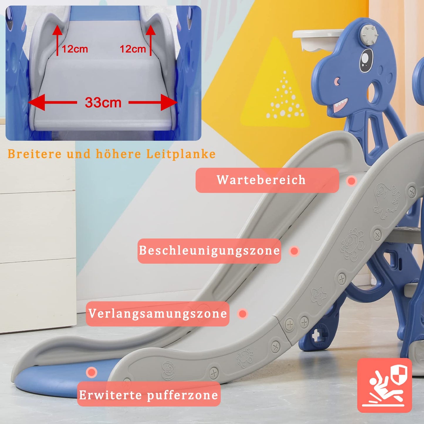 Kids slide 4-in-1 playground with basketball hoop, extra long slide, swing, easy to assemble baby slide for indoor and outdoor use, backyard (175x40x105cm)