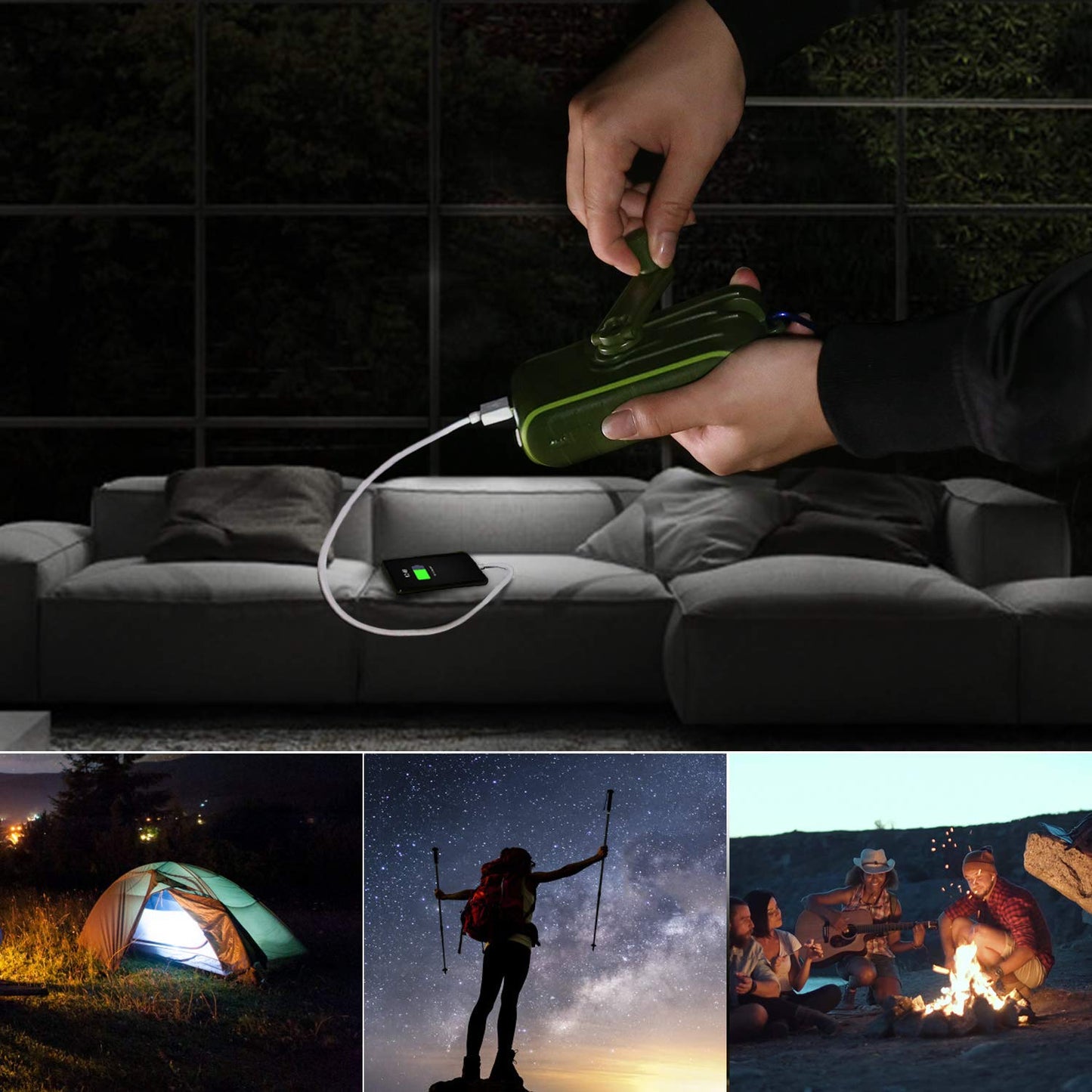 CXYP Powerbank Solar Charger, 12000mAh Hand Crank Power Bank Solar Generator with Dual USB Outputs and Flashlight External Battery for Smartphones, Tablets, and Camping.