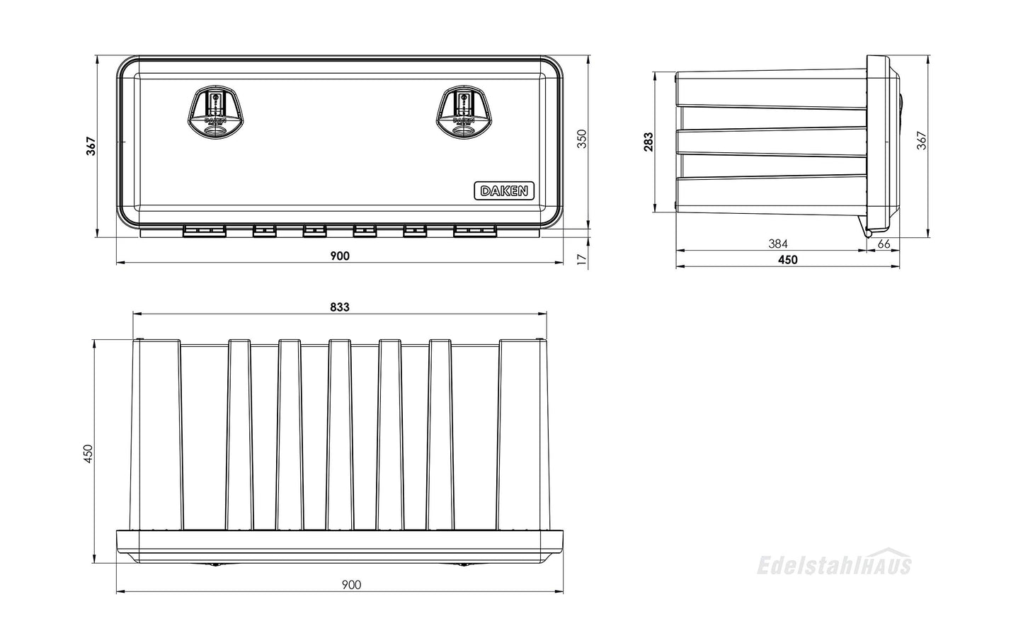 Truck storage box 900x367x450mm + Vertical Holders, tool box, Daken J090+VH401