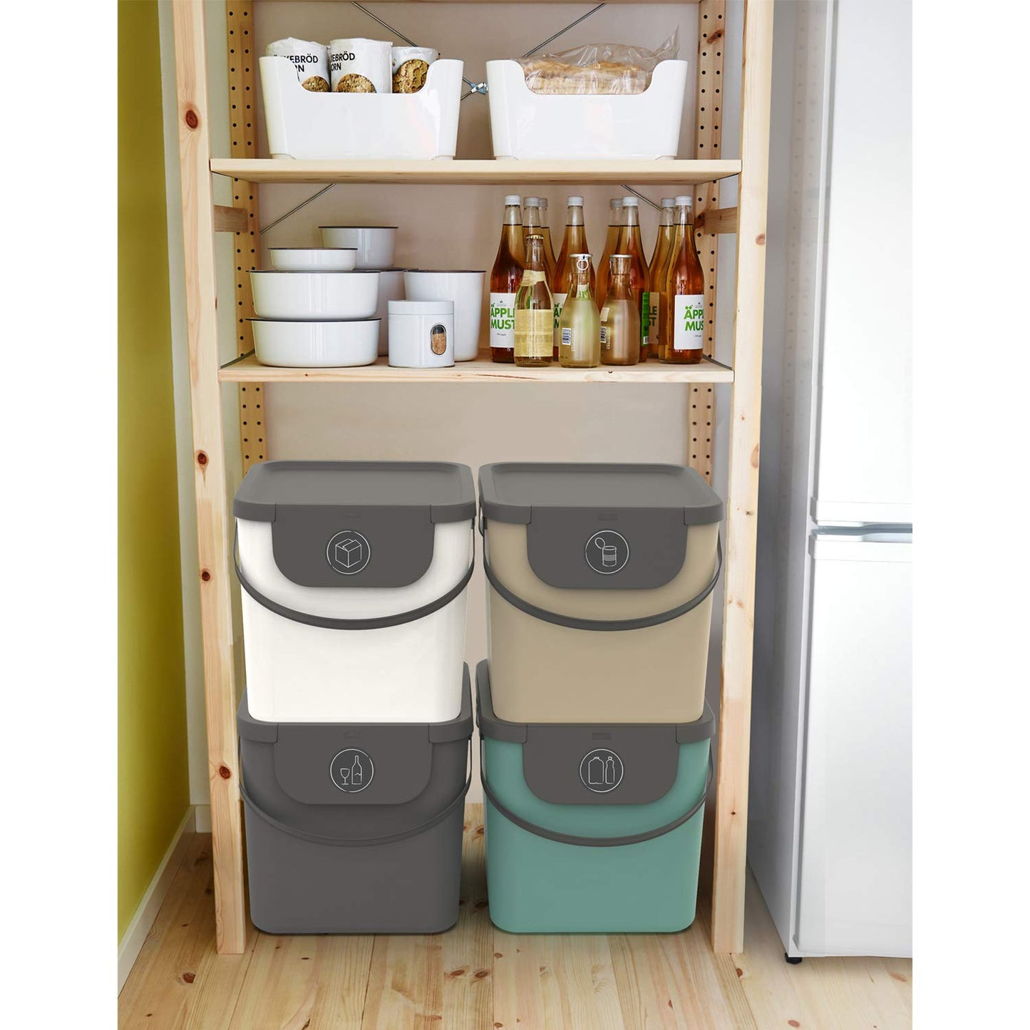 Rotho Albula 3-piece waste separation system 40l for the kitchen, plastic (PP) BPA-free, colorful, 40l (39.8 x 35.8 x 33.9 cm)