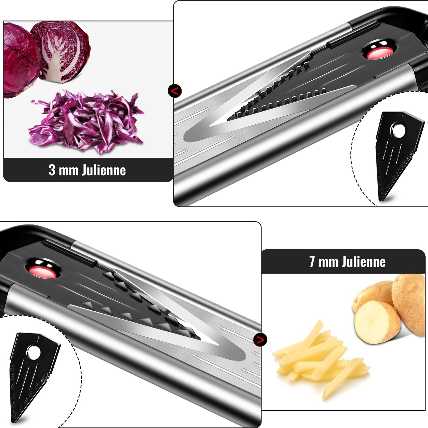 MASTERTOP Mandoline Vegetable Slicer with V-Blade, 5 in 1 Vegetable Cutter Vegetable Grater Stainless Steel, Cucumber Slicer Thin Slices, Adjustable V-Slicer Kitchen Slicer Grater for Vegetables