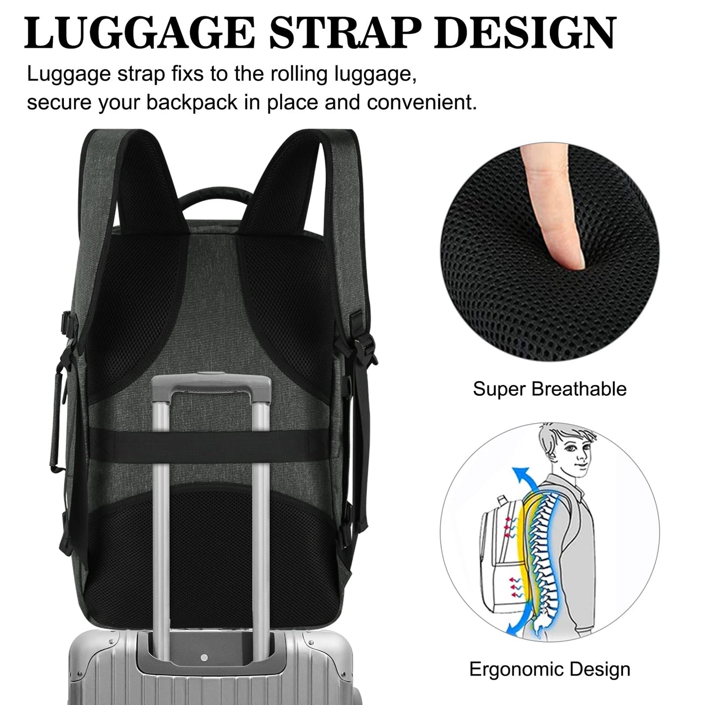 Lubardy 40L Laptop Backpack for Men Waterproof 17.3 Inch with 3 Storage Pockets Travel Backpack for Work School Weekend Trip Grey