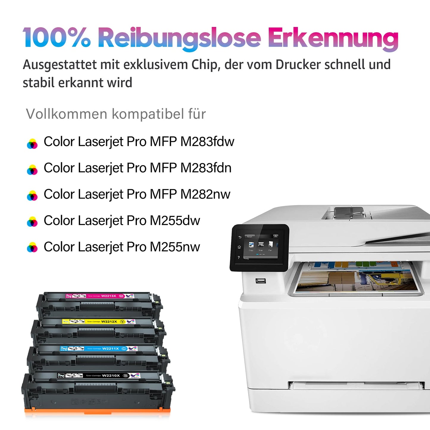 ONLYU 207X 207A Toner with Chip Compatible for HP 207A 207X for HP Color Laserjet Pro MFP M283fdw Toner Black M255dw M282nw M283fdn M255nw W2210X W2211X W2212X W2213X M283 M255 4-Pack