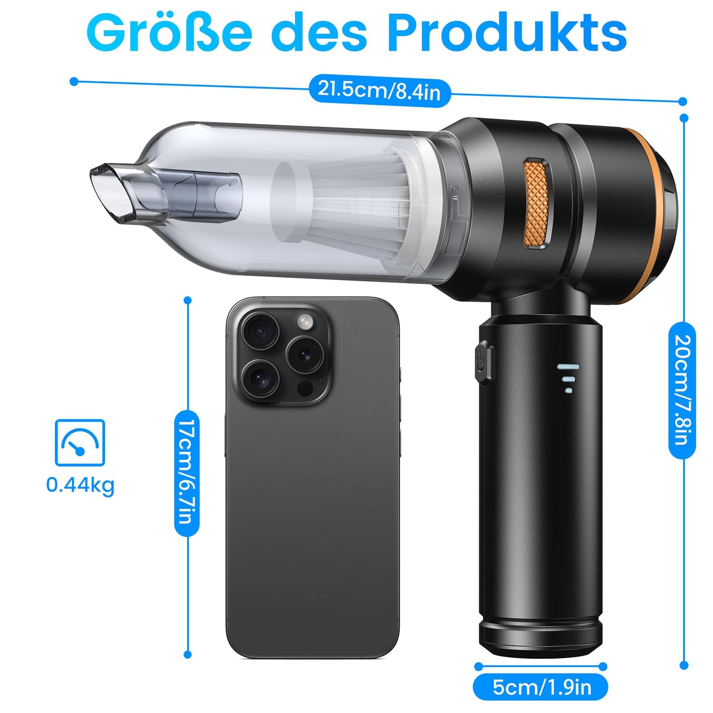 Handheld Vacuum Cleaner Cordless - 20000pa Car Vacuum Cleaner Strong, Mini Vacuum Cleaner for Car, PC, Home, Kitchen, Gaps and Corners, Vacuum Cleaner High Power, Can Be Used as Inflatable Pump, 6000mAh