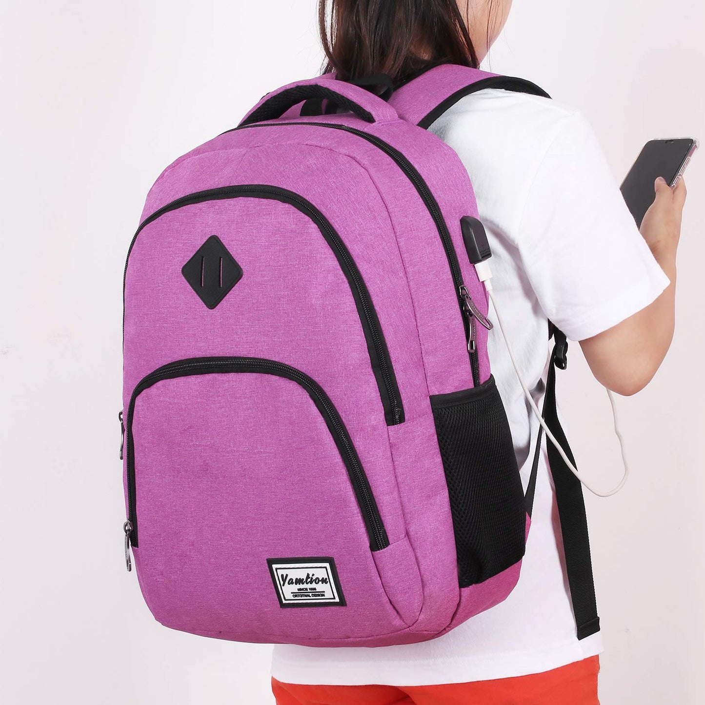 YAMTION school backpack for ladies and girls, laptop backpack with 15.6 inch laptop compartment for school, work, and travel.