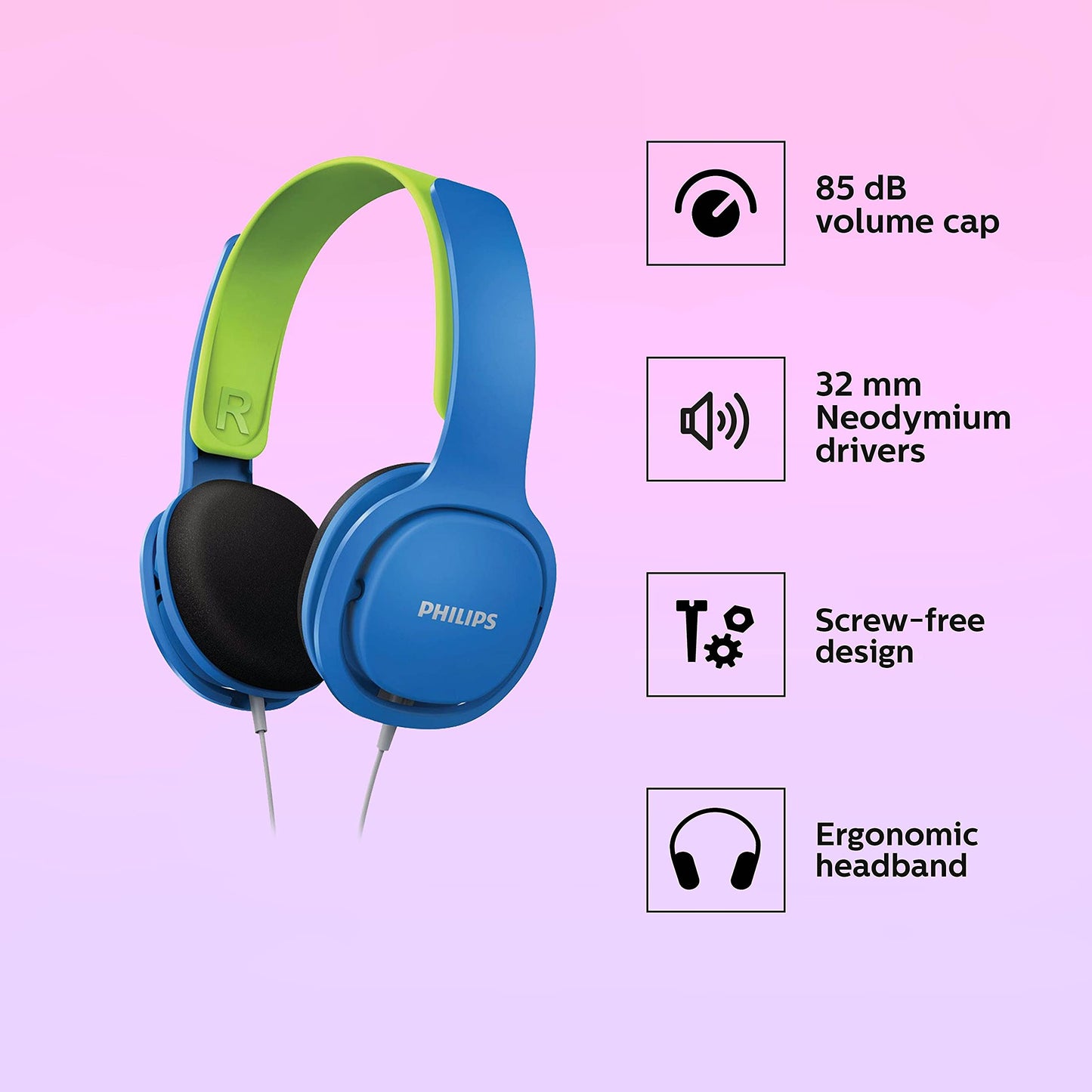 Lenco CD-011 Portable CD Player Walkman - Diskman - CD Walkman - Blue & Philips SHK2000BL/00 Over Ear Kids Headphones, Colored LED Lights, 85dB Volume Limitation, Noise Isolating