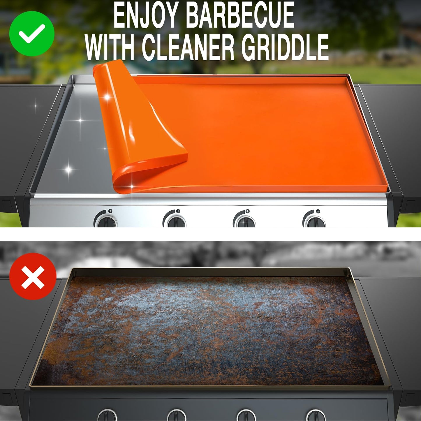 35.98 inch large grill mat for Blackstone griddle, silicone protective mat, durable, food-safe silicone grill cover for year-round cooking, protects grill from rodents, insects.