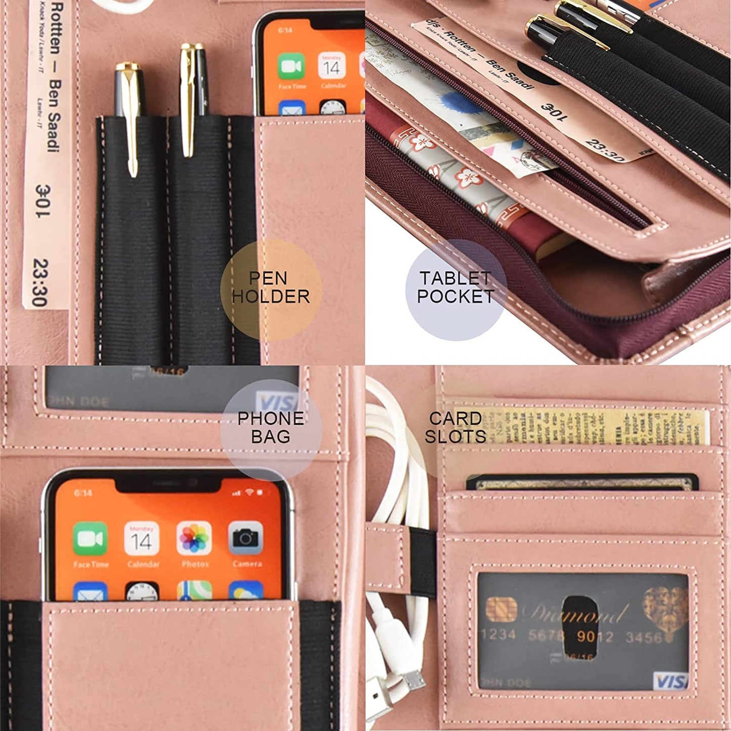 Calfinder A4 writing pad, conference folder, vegan leather, work folder, file folder, leather folder, business folder, pink