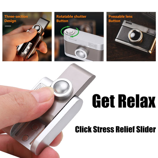 Dpofirs Fidget Slider Push Slider Fidget Clicker EDC Fidget Toys, camera-shaped ADHD push slider toy for adults, metal press, click, anxiety, stress relief, slider toy for office.