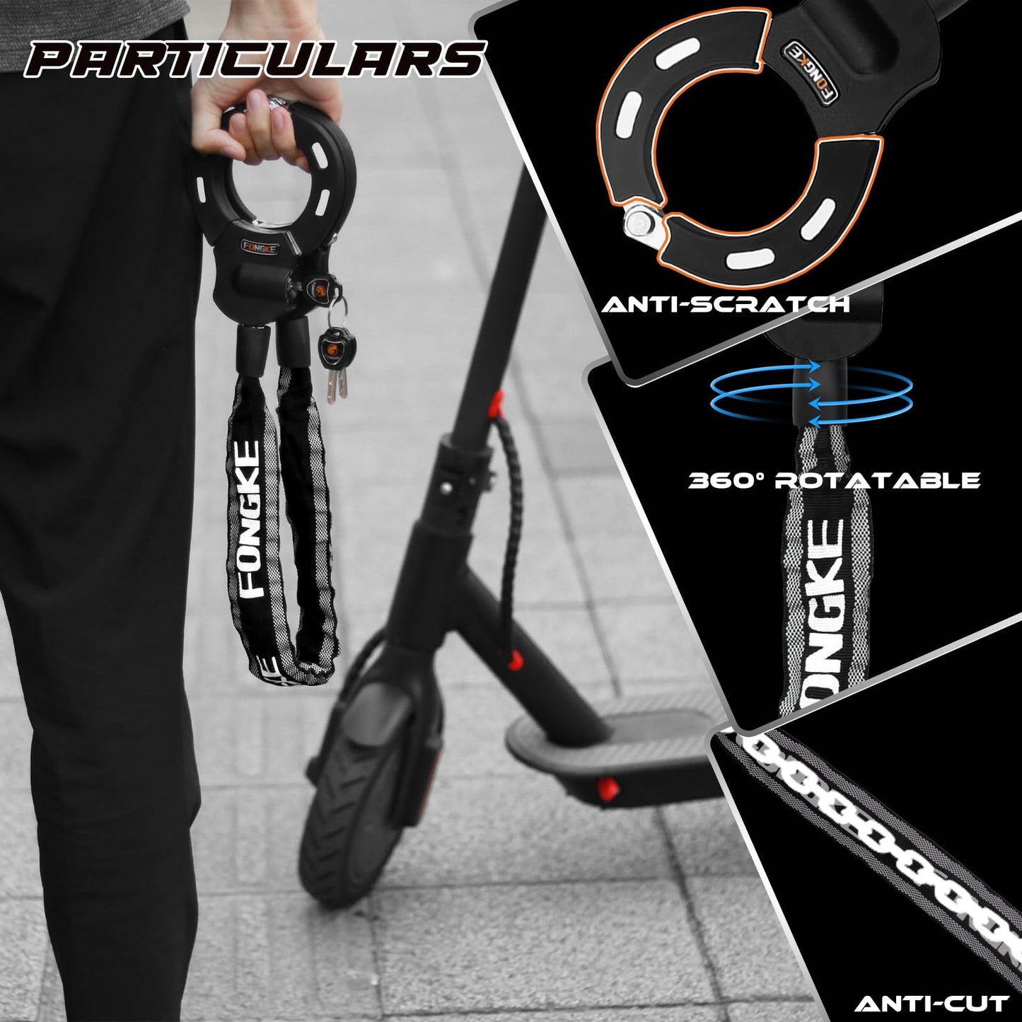 E-scooter lock, lock for e-scooter with bracket, bicycle lock theft-proof, handcuff lock, high-security locks for scooter roller/e-bike/motorcycle.