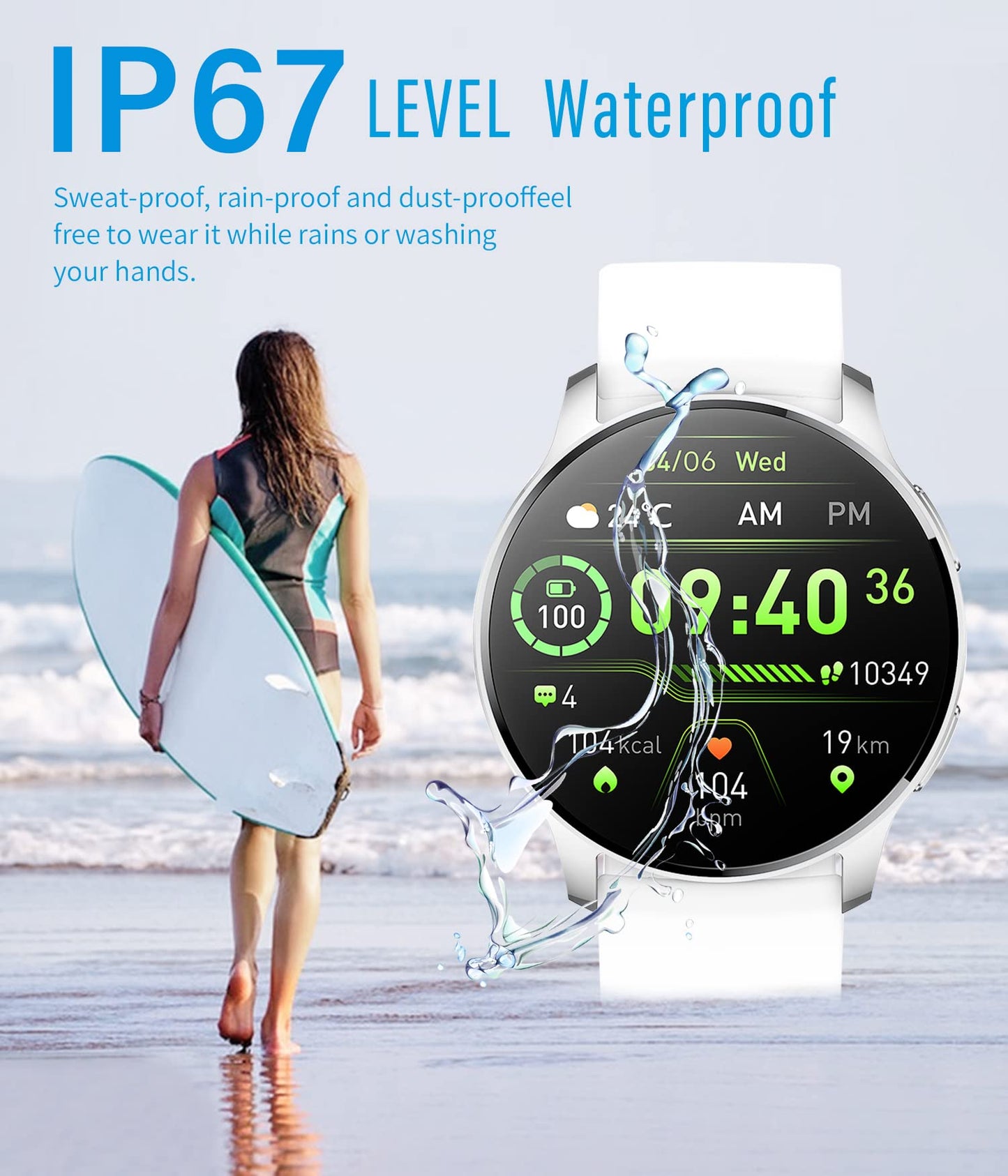 niolina Smartwatch for Women with Phone Function, 1.32 Inch HD Full Touchscreen Watch with Heart Rate Monitor Sleep Tracker Step Counter 20 Sport Modes IP67 Fitness Tracker for Android iOS, Silver