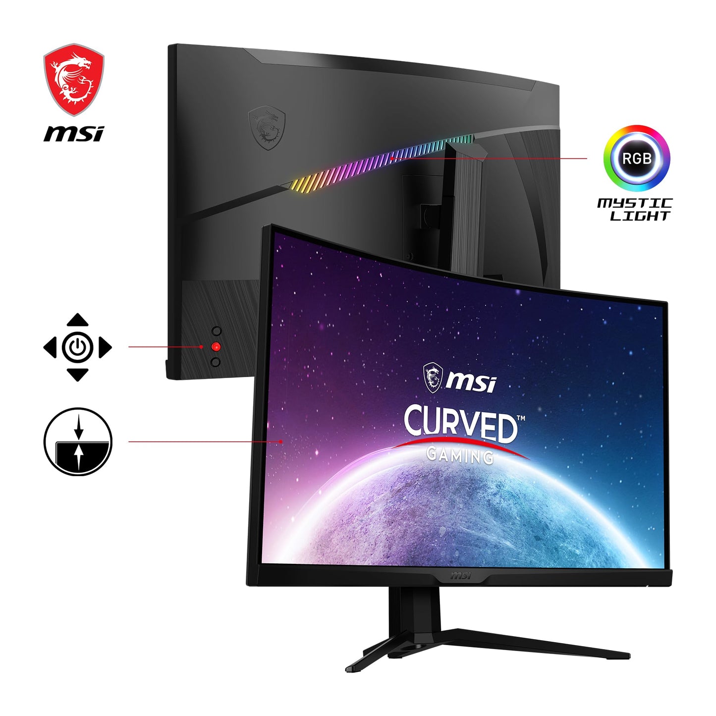 MSI MAG 325CQRXFDE 31.5-inch WQHD Curved Gaming Monitor - 1000R, 2560 x 1440 Rapid VA Panel, 240 Hz / 1ms, 115% sRGB, DisplayHDR 400, Adaptive Sync, Mystic Light - DP 1.4a, HDMI 2.0, USB Type-C