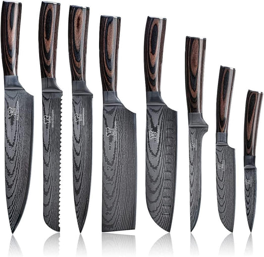 Kitchen Companion - Asian stainless steel knife set premium - 8-piece kitchen knife set with ergonomic Pakkawood handle including gift box - Rust-free & sharp knives - Designed in Germany