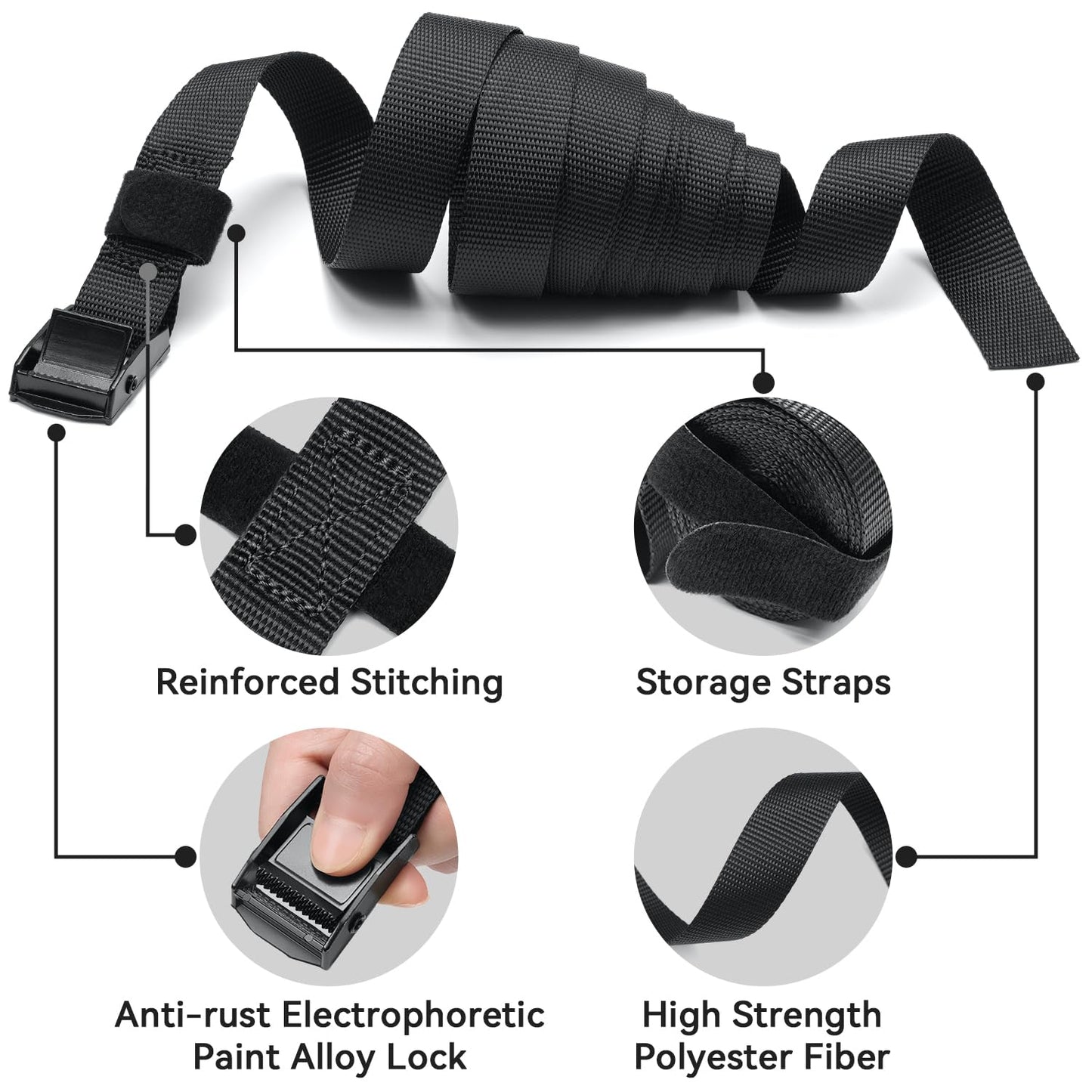 Ohuhu 10 Pack Ratchet Straps Tie Down Straps Black with Zinc Alloy Buckle, Quick Release Ratchet Strap up to 250 kg DIN EN 12195-2 with Carrying Bag for Car, Bike Rack & Motorcycle