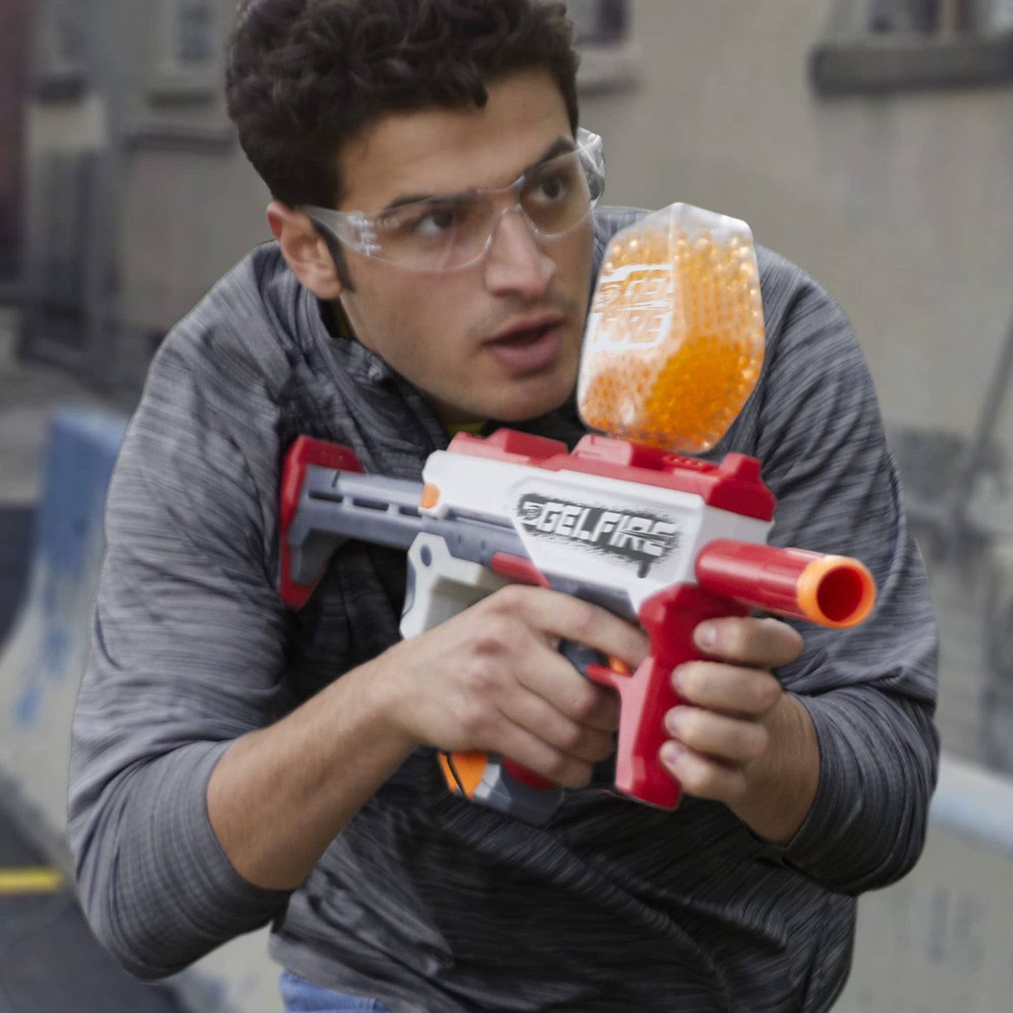 Nerf Pro Gelfire Mythic Blaster, 1600 hydrated Gelfire balls, ball magazine for 800 balls, with battery and Nerf goggles