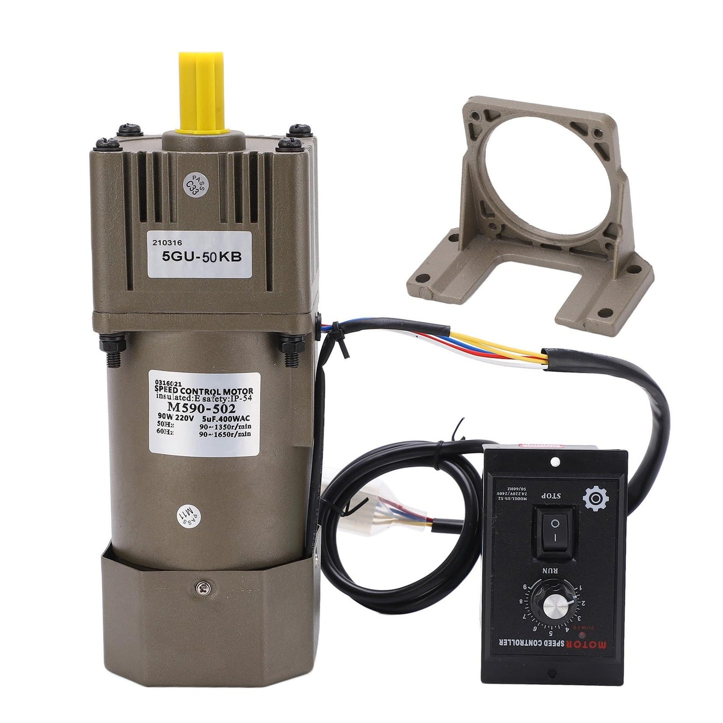AC 220V 90W motor with adjustable speed infinitely variable frequency converter motor with gear controller and bracket (50K)