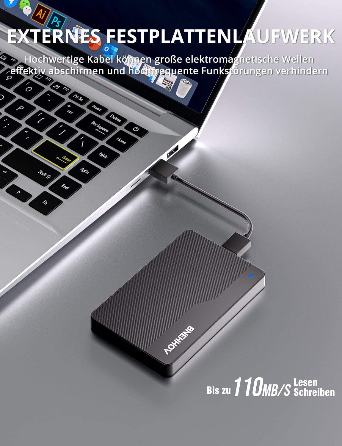BNEHHOV External Hard Drive, 500GB Portable 2.5 Inch USB 3.0 Backup HDD, Ultra Thin Plug-and-Play SATA Hard Drive Storage for Windows, Mac, PC, Laptop, TV, PS4, Xbox, Wii U, Chromebook.