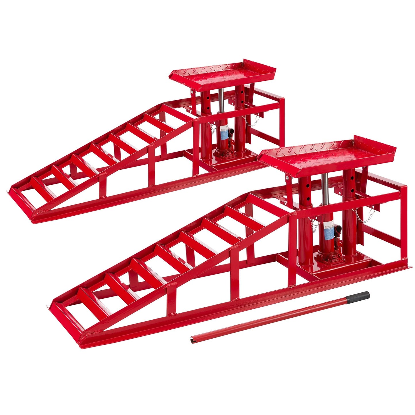 Arebos 2X Loading Ramp with Hydraulic Jack | XXL Car Lift Ramp 245 mm Loading Width | Lift Platform with Safety/Overflow Valve | Height Adjustable 2 T | Red