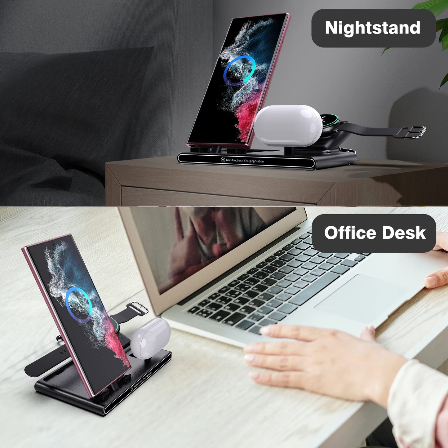 3 in 1 charging station for Samsung devices, with 1800 mAh portable Samsung Watch 5 Pro charger, Type-C dock compatible with Galaxy S23/S22/A53/A52/A33/A32/A13/Galaxy Buds