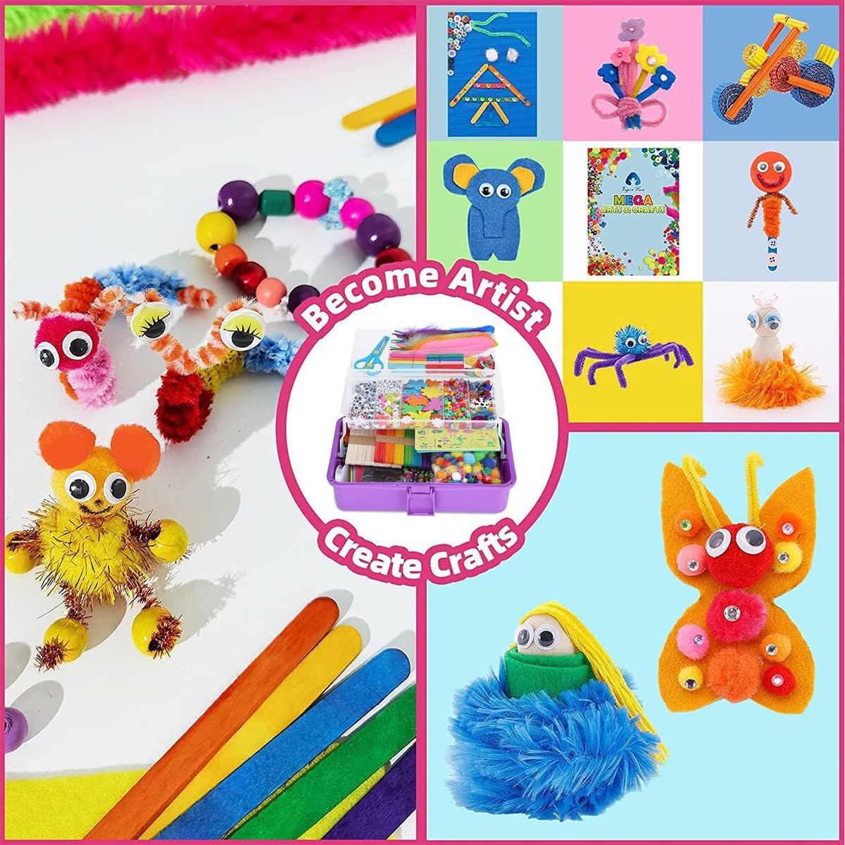 Drookaen Craft Kit for Kids, 3000+pcs DIY Craft Set for Kids, Craft Supplies Crafting Materials Scrapbooking, Christmas Gifts