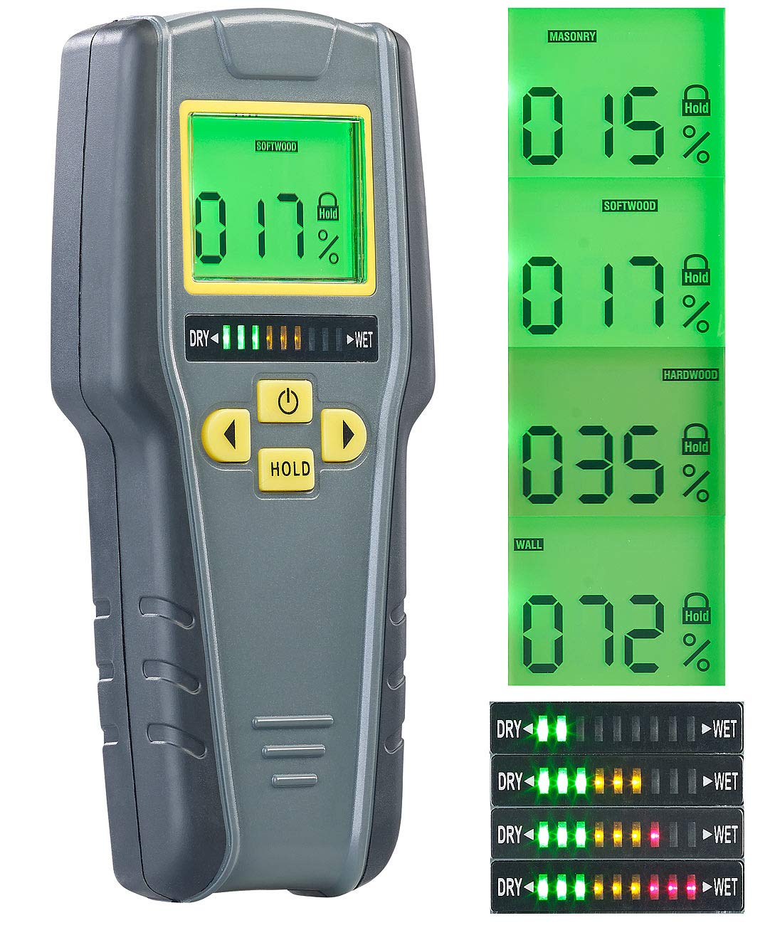 AGT Moisture Meter: Digital 4in1 Moisture Detector with Non-Invasive Measurement, LCD (Moisture Detector, Moisture Meter, Professional Device, Wood Moisture)