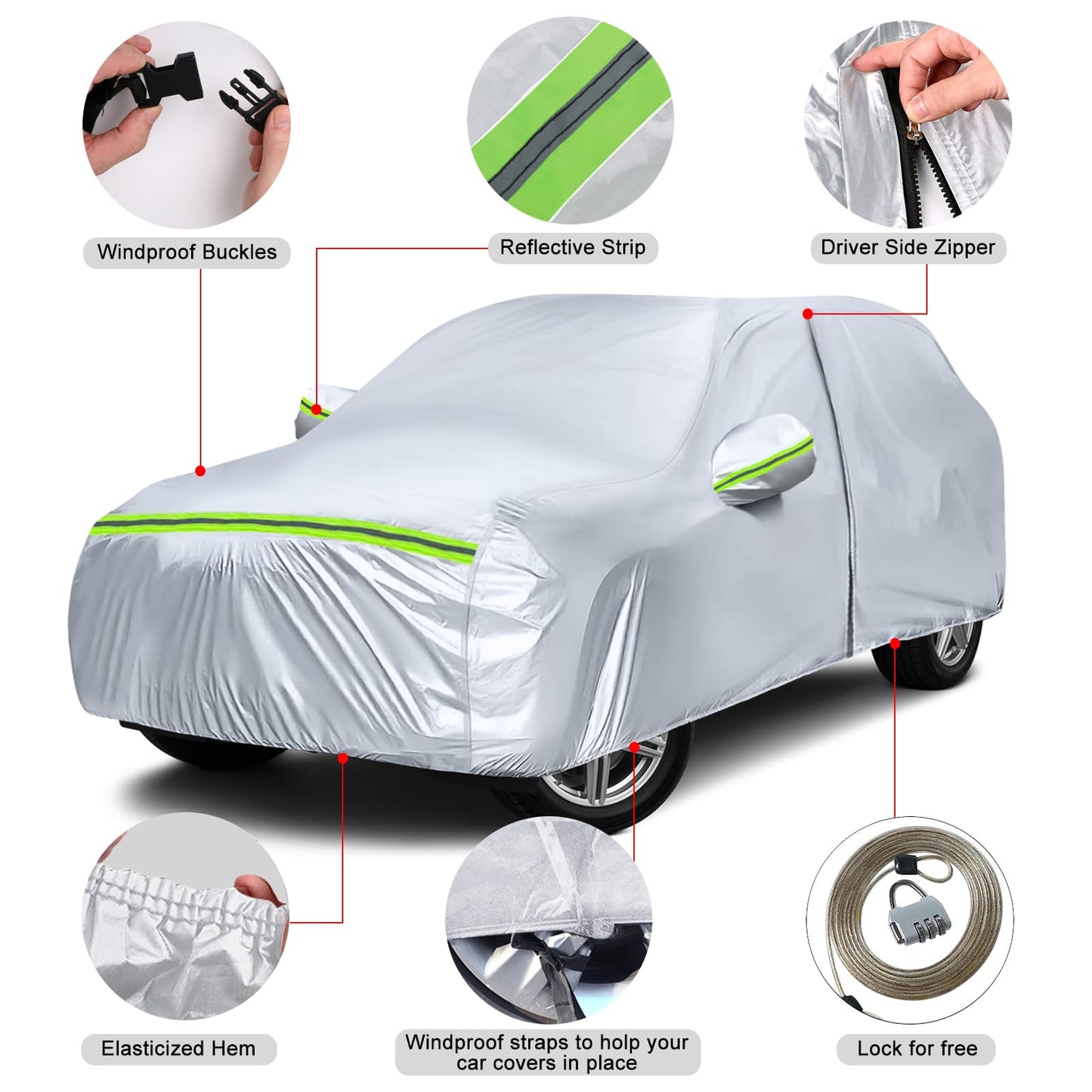 JUDANNA Car Cover Outdoor Waterproof Fit for Porsche Cayenne 2011-2025, Summer Full Garage Car Cover Outdoor Cover for Rain Sun Dust UV Protection, Silver