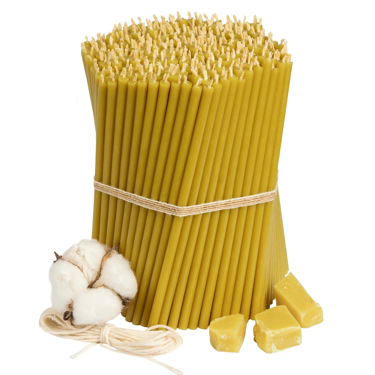 Diveevo Church Beeswax Candles №140 - Amber 350 pcs. I high-quality ritual candles L-16 cm Ø-5.0 mm I 30 min burning time in honey yellow I 1 kg thin candles drip- and smoke-free.